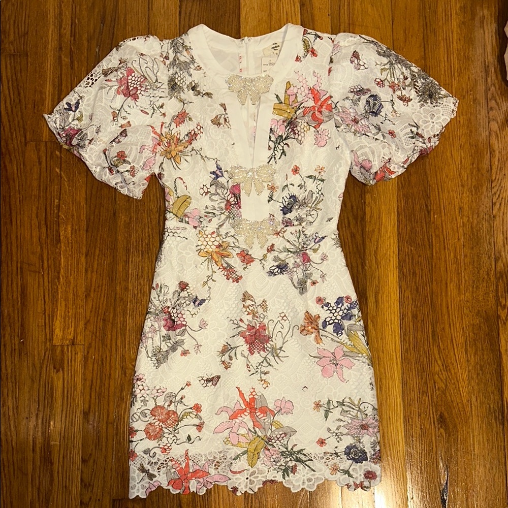 Floral Lace Dress with Puff Sleeves